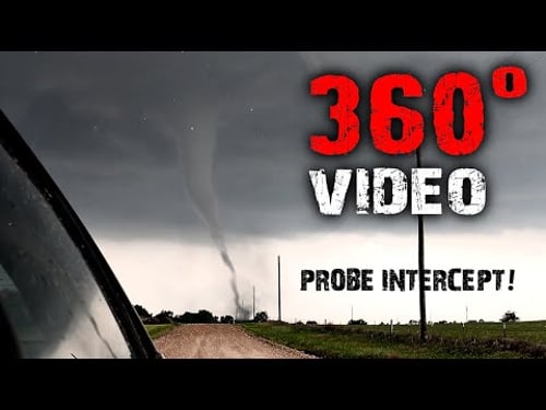 Interactive 360° Tornado Probe Footage: Deployment, Big Hail, and Near-Intercept!