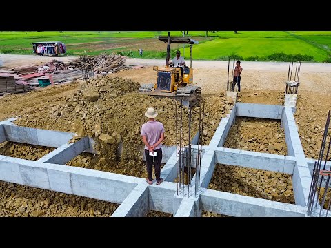 Early Build! Using Dump trucks 5Ton fill Stones Soil & Pushing Skill Full dozer Komatsu