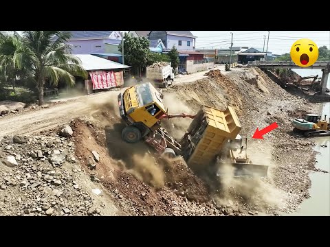 WOW!! TRUCK OMG!! INSANE MOMENT!! Professional Engineering Bulldozer Excavator Truck Building