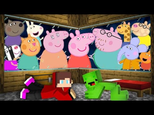 JJ and Mikey SURROUNDED by PEPPA PIG Family in Minecraft Maizen Security House