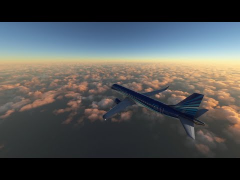 Azərbaycan Hava Yolları Embraer 190 ilə Bakı-Aktau səhər uçuşu. Microsoft Flight Simulator