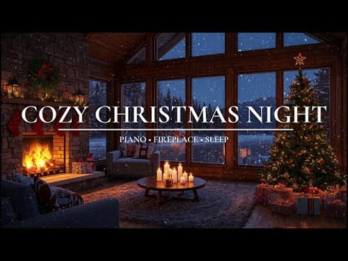 Relaxing Christmas Piano Music 🌲 Gentle Holiday Piano with Snowfall & Cozy Fireplace Ambience 🎹