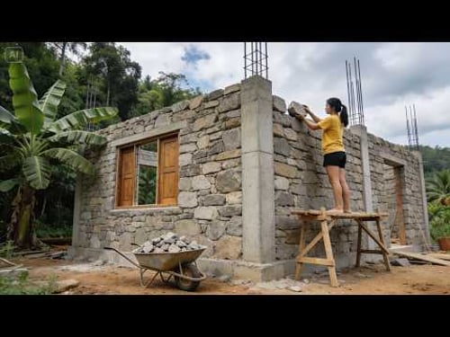 A Resilient Young Woman Builds a Stone House from Scratch Amidst Pristine Nature