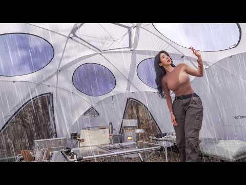 ☔CAMPING IN HEAVY RAIN WITH A NEW LUXURY TENT | SOUNDS OF NATURE