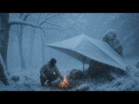 Can I Survive Freezing Forest with Just a Survival Shelter Tarp? -18°C Snowstorm, No Tent, No Bag