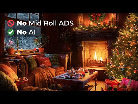 Relaxing Christmas by the Fireplace with Snowfall - Cozy Christmas Cabin to Sleep & Relax