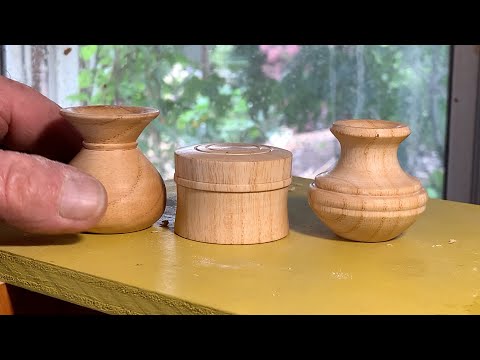 Richard Raffan turns three 50mm cubes of claret ash.