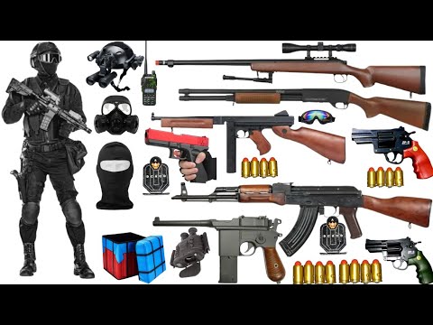 Special Forces Military Toy Gun Set Unboxing,SMG, AK47, M24 Sniper Rifle, Revolver, Glock Pistol toy
