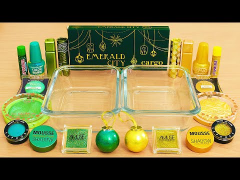 Green vs Gold - Mixing Makeup Eyeshadow Into Slime ASMR