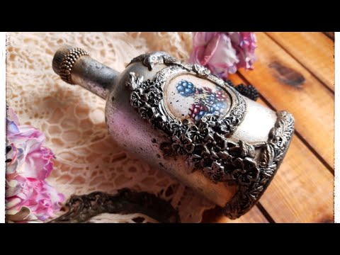 Decoupage on a glass bottle using gilding♡♡♡ Inspiracja dla sklepu Zielone Koty