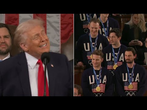 Patriotic US men’s hockey team storms Trump’s State of the Union address
