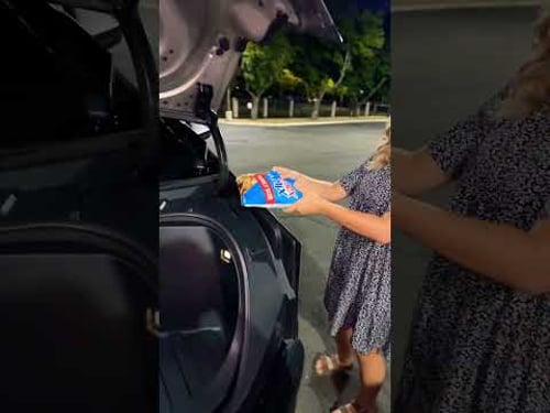 Cybertruck front trunk closes on Chex Mix