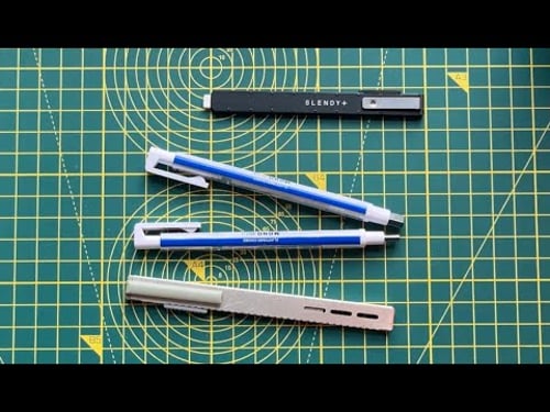 Four Retractable Erasers Compared - MUJI/Pentel?, Tombow, SEED