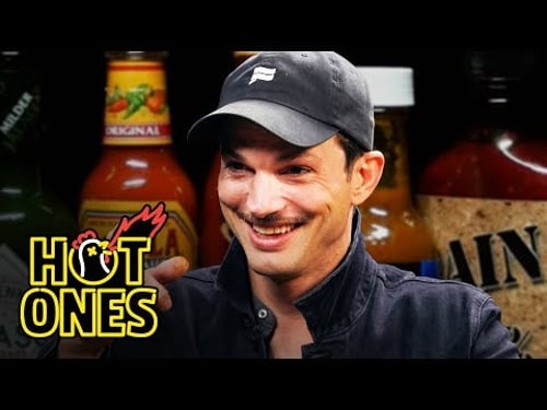 Ashton Kutcher Gets an Endorphin Rush While Eating Spicy Wings | Hot Ones