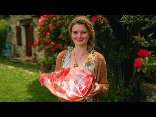 They roasted a WHOLE LEG over a campfire in the forest! 🔥 The juiciest meat in the open air!