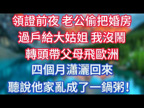 領證前夜,老公偷把婚房過戶給大姑姐,我沒鬧,轉頭帶父母飛歐洲。四個月瀟灑回來,聽說他家亂成了一鍋粥! #傾聽故事會 #情感故事 #老人频道 #老年健康 #為人處世 #老年生活