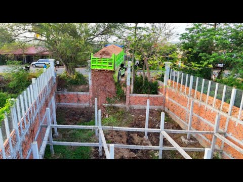 First Start a New Project!! Complete100% Delete Foundation In Fence by Dozer Komat'su & 5T Dump Truc