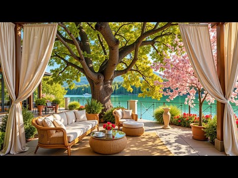 🌺Calming Morning Jazz Music at Cozy Spring Coffee Shop Corner with Forest Sounds for Positive Mood