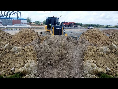Great Video! Processing Landfill into Flooding Area by Shantui DH17C3 Dozer with Dump Truck 25Ton