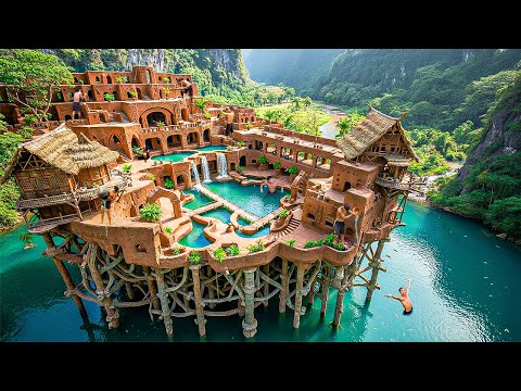 250 Days Building Massive Jungle Entertainment Complex on Stilts Above a River Using Primitive Tool