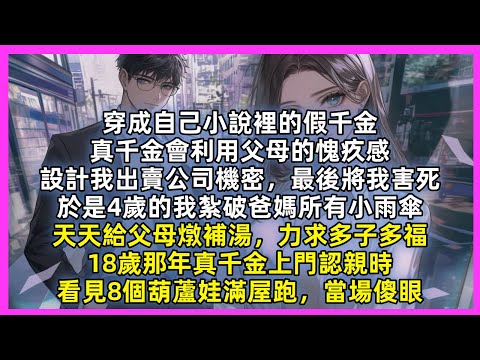 穿成自己小說裡的假千金,真千金會利用父母的愧疚感,設計我出賣公司機密,最後將我害死,於是4歲的我紮破爸媽所有小雨傘,天天給父母燉補湯,力求多子多福,當真千金上門認親時,看見8個葫蘆娃滿屋跑,當場傻眼