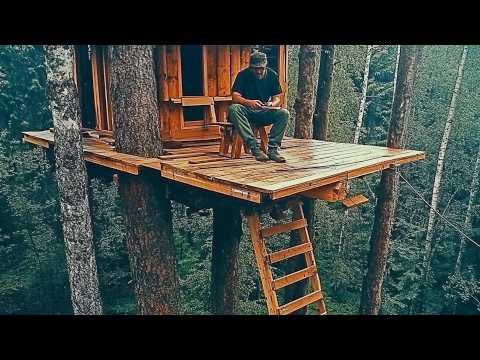 Man Builds Tiny TREEHOUSE in the Middle of the Forest | Start to Finish by @bushcraftua