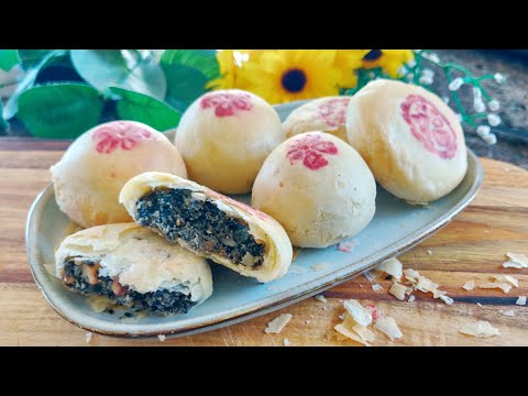 黑芝麻椒盐月餠,长辈最爱!简单的开酥方法,省时省力|Black sesame salt and pepper mooncakes recipe