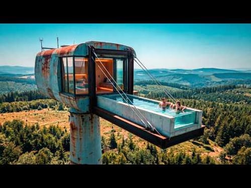 BUILDING a SECRET Home Inside an Abandoned Wind Turbine… with a FLOATING Pool (ASMR)