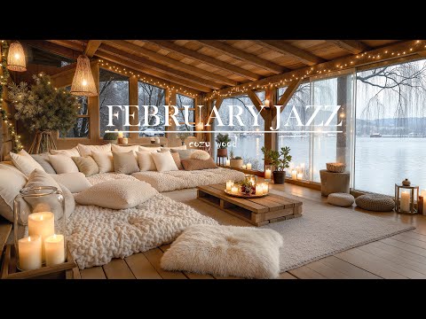 Smooth Winter Jazz ❄️ Lakeside Cabin at Dusk | Fireplace Glow & Candlelight Vibes