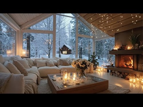 ๐ผ Piano in the Snow | White Lounge with Flowers & Snowy Window | 5 Hours Calm Focus Stress Relief