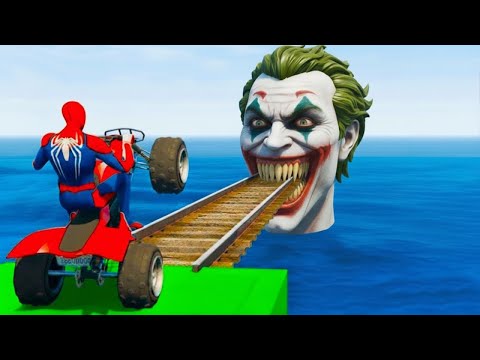 سبايدر مان اصعب دراجة نارية فوق اسماك القرش - Superheroes Ride on Motorcycle Stunt Funny Moments??