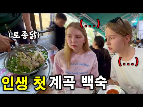 삶은 닭은 맛없다는 외국인 처형에게 치킨 먹으러 간다하고 계곡 백숙집을 데려갔더니ㅋㅋ