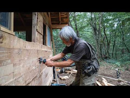 Old Man Builds DIY Log Cabin With Fire Pit In The Forest | Full Process by @RoughStyle