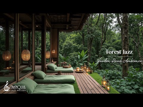 Tranquill Jazz Melody | Forest Wooden Porch Ambience with Nature Therapy for Work, Study & Relief