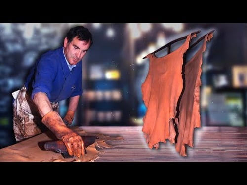 CUERO artesanal con PIELES DE ANIMALES. Elaboración manual por un experto CURTIDOR