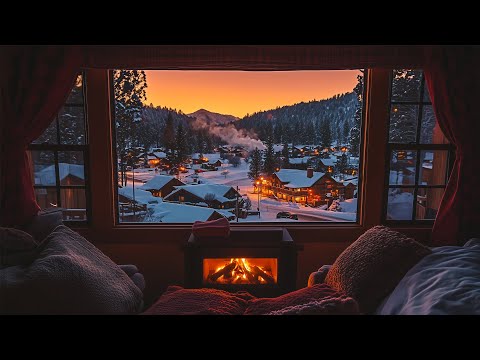 Enjoy A Cozy Winter Sunset From A Cabin In Big Bear❄️Snowfall Winter Ambience & Crackling Fireplace