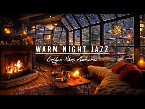 Jazz Relaxing Music & Warm Fireplace Sounds in Cozy Coffee Shop Ambience to Study, Work, Deep Sleep