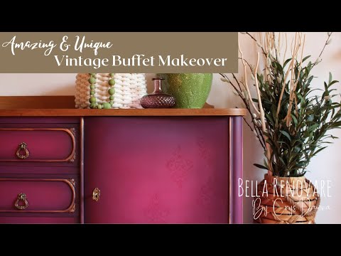 Amazing & Unique Purple Vintage Buffet Makeover Using Chalk Mineral Paint