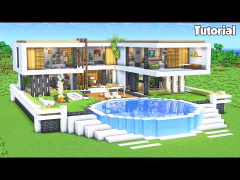 Minecraft: How to Build a Modern House Tutorial (Easy to Follow) #61 - Interior in Description!
