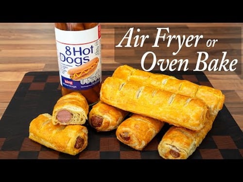 Hot Dog Sausage Rolls, Air Fry & Oven Bake methods.