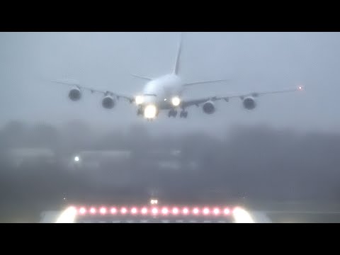 Most Dramatic Ever A380 Go-Around at Birmingham Airport (Storm Gerrit)