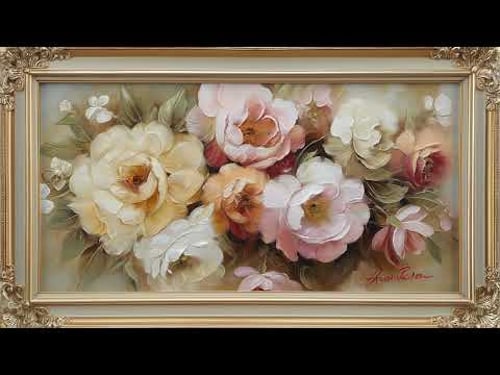 Flower painting with white frame for tv | frame TV art | TV screensaver | 5 hours