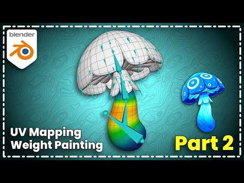 2️⃣ How to Make a Magic Blue Mushroom in Blender | UV Mapping & Weight Painting (Part 2)