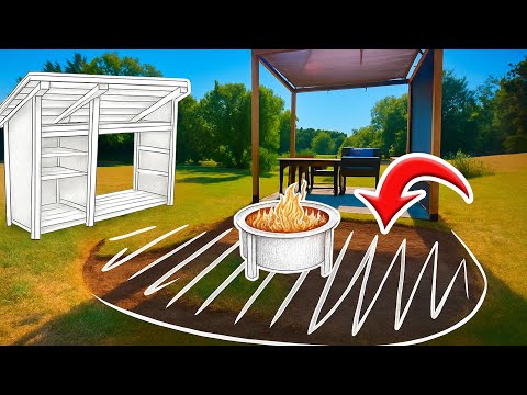 Simple Fire Pit Patio and Wood Shed
