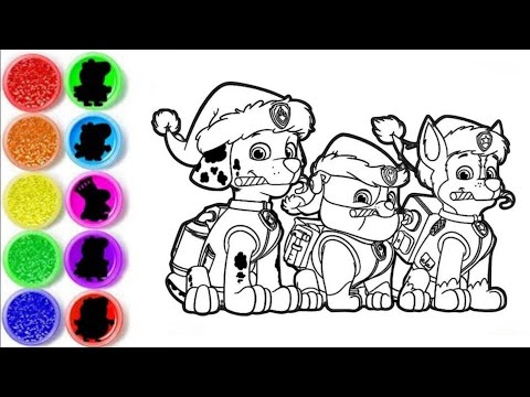 Drawing and colouring Paw patrol characters Marshall, Rubble and Chase