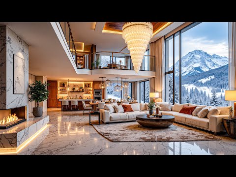Sweet Jazz & A Luxury Apartment Overlooking Snow-Capped Mountains – Soothing Jazz & Fireplace Sounds