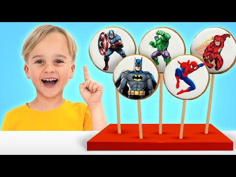 Kids pretend play with superhero cookies