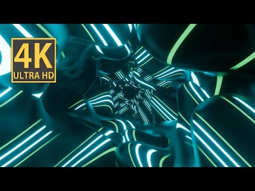 Abstract Background Video 4k VJ LOOP NEON Green Teal Metallic Tunnel Calm Screensaver Visual ASMR