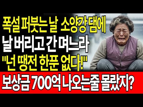 폭설 퍼붓는 날 소양강 댐에 날 버리고 간 며느라 "넌 땡전한푼없다!" 보상금 700억 받는줄 몰랐지?
