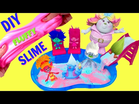 DIY Make Trolls Movie Poppy Pink and Branch Blue FLUFFY Slime